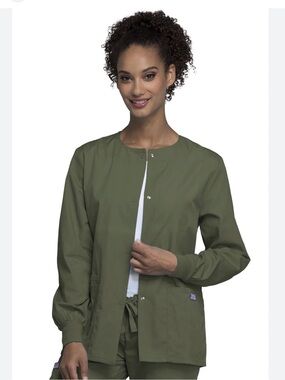 Cherokee Scrub Army Green Oversized Snap Front Jacket M